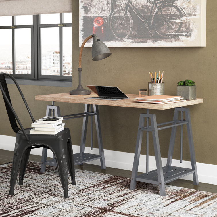 Adjustable Gray Solid Wood Standing Desk with Keyboard Tray