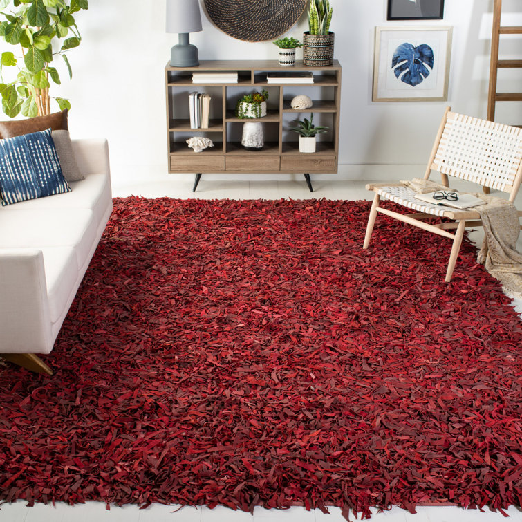 Hand-Knotted Red Leather Shag 8' x 10' Area Rug