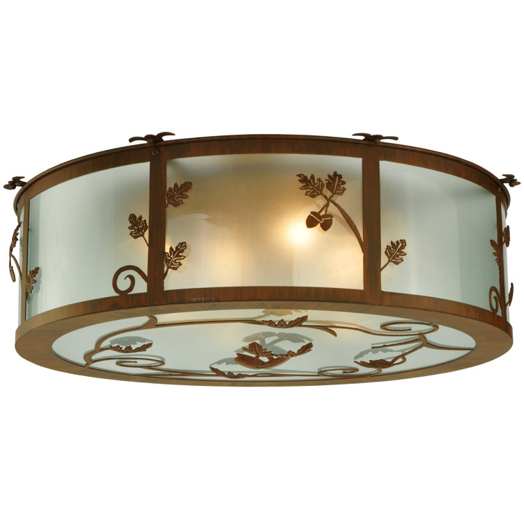 Elegant Oak Leaf & Acorn 4-Light Frosted Glass Flush Mount