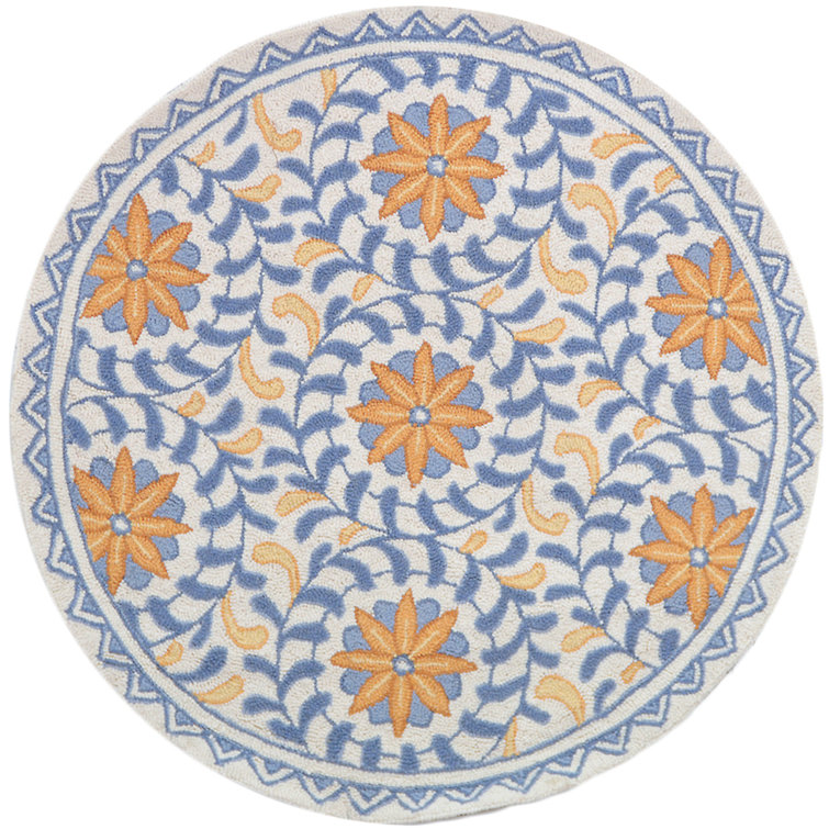 Chelsea Round Blue Floral Handmade Wool Rug