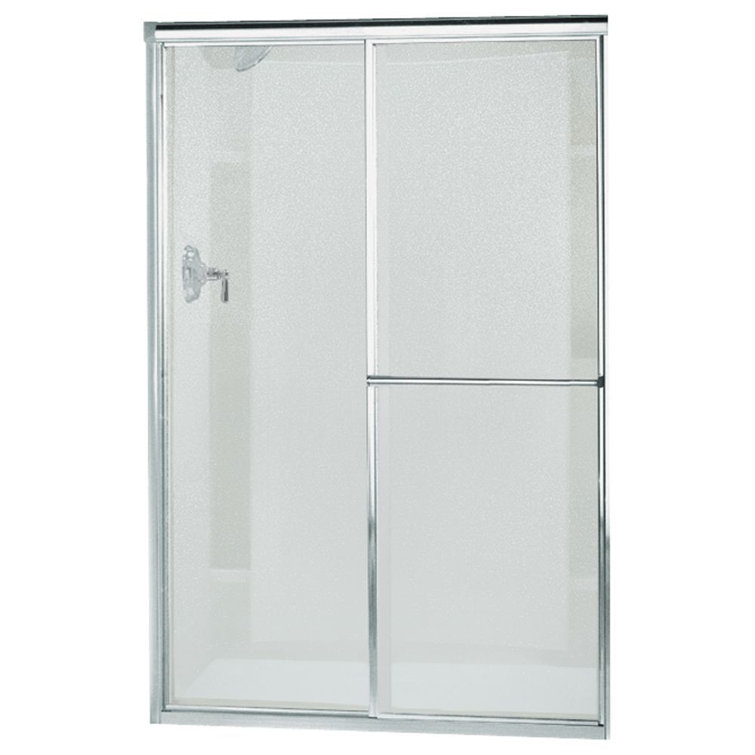 Deluxe Silver Framed Sliding Shower Door with Pebbled Glass