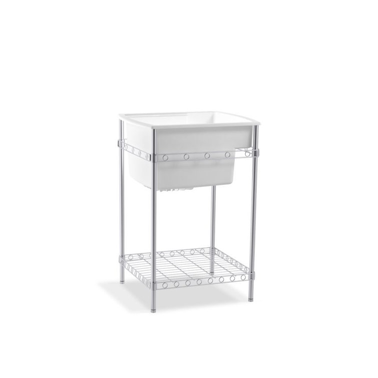 White Vikrell Single Bowl Drop-in Utility Sink with Stand