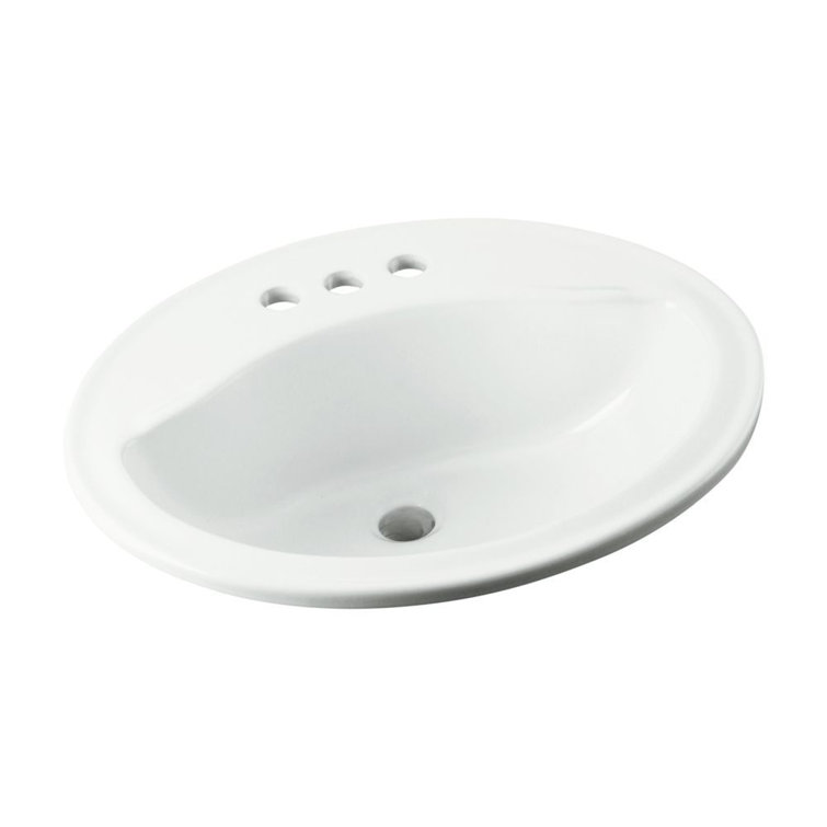 Sanibel White Ceramic Oval Drop-In Bathroom Sink with Overflow