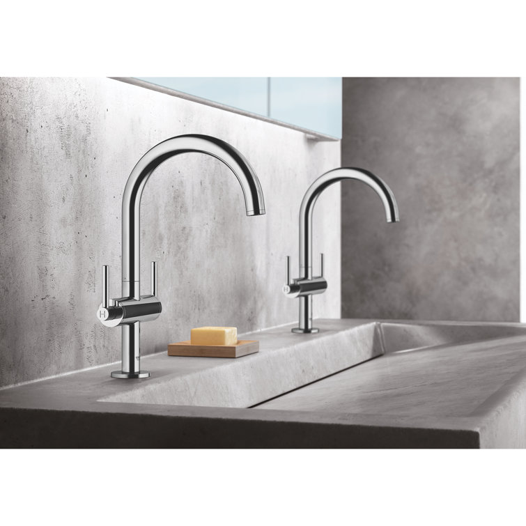 Modern Chrome 11 7/8" High Vessel Bathroom Faucet with Brass Handles