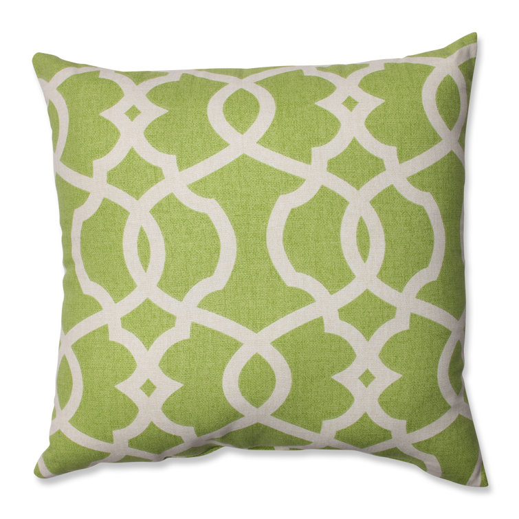 Green and Beige Cotton Damask Square Throw Pillow