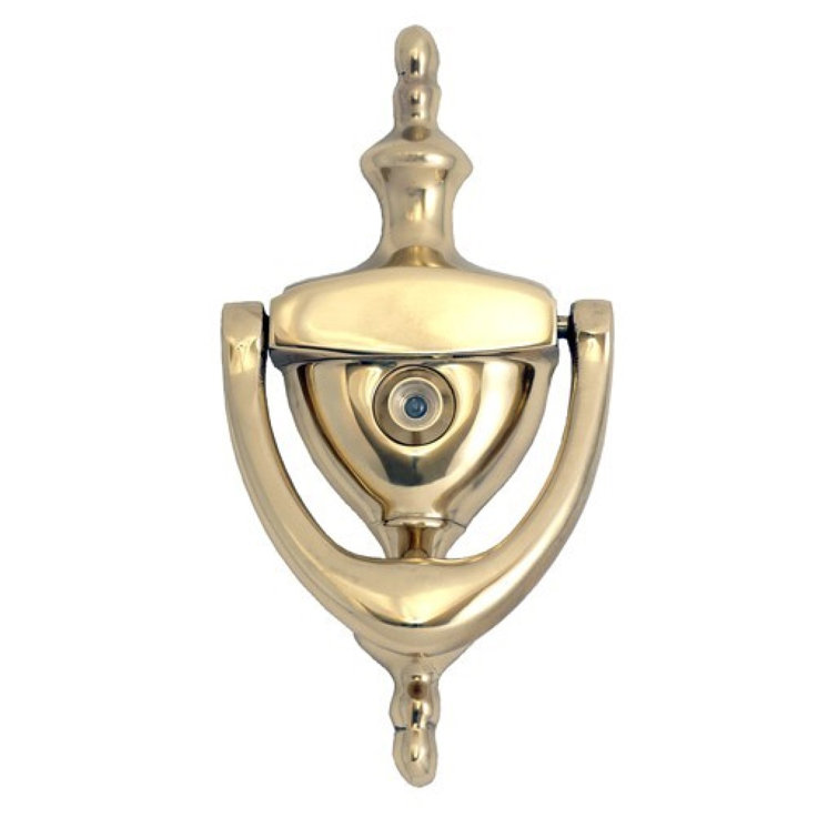 Polished Brass Traditional Colonial Style Door Knocker with Eyeviewer