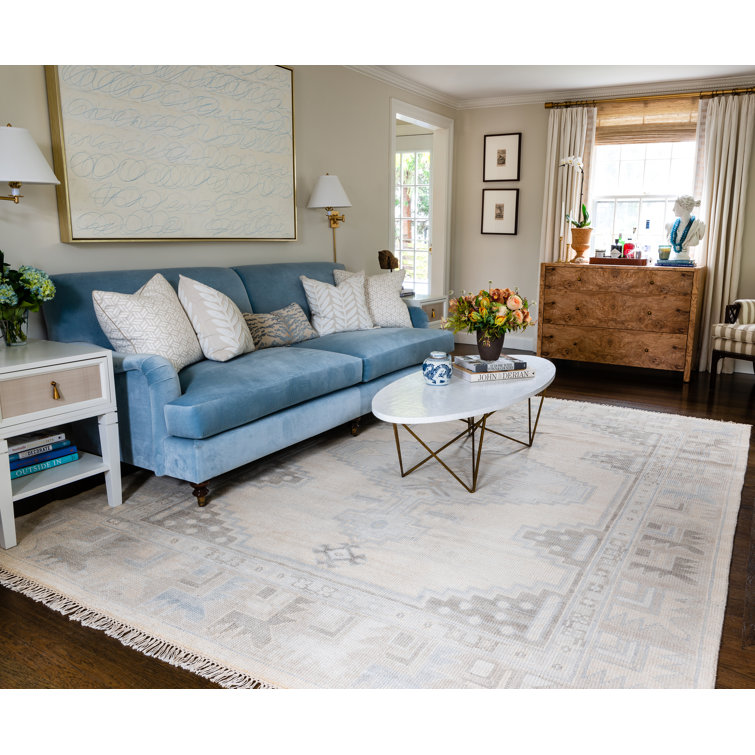 Beige Hand-Knotted Wool Medallion Area Rug 7'9" x 9'9"