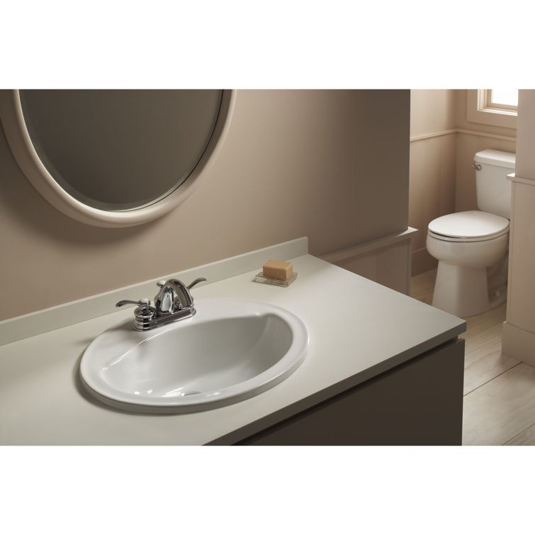 Sanibel White Ceramic Oval Drop-In Bathroom Sink with Overflow
