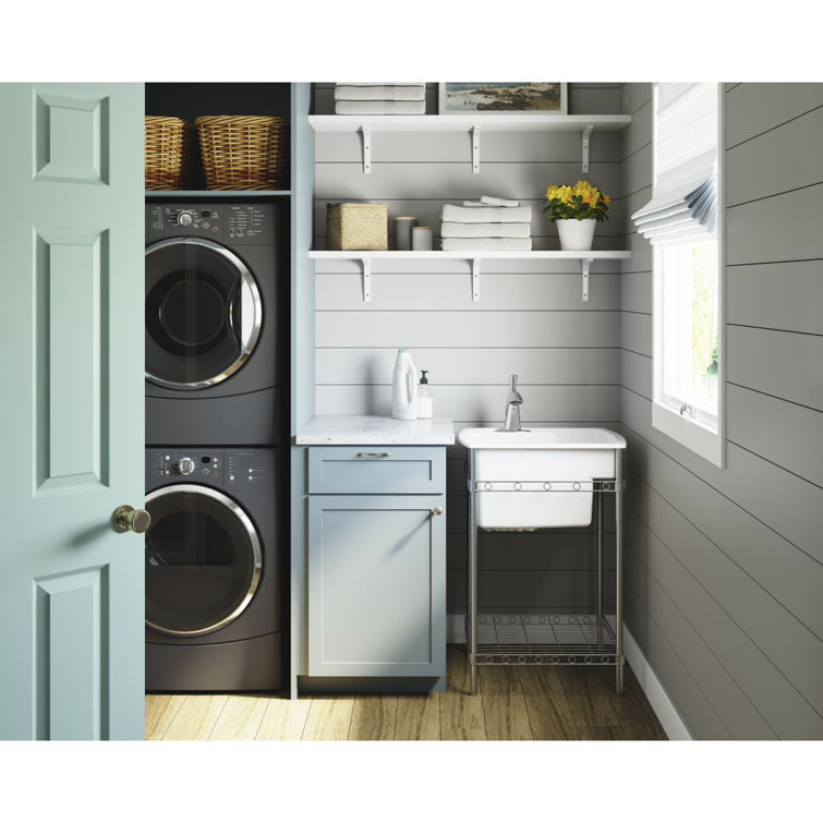 White Vikrell Single Bowl Drop-in Utility Sink with Stand
