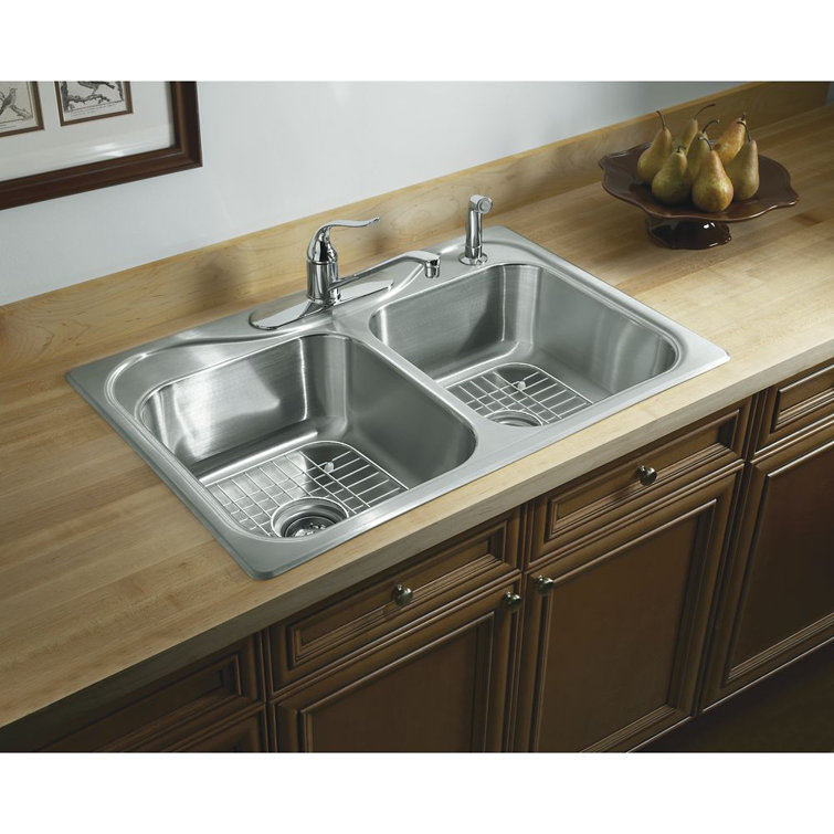 Southhaven 33'' Satin Stainless Steel Double Bowl Kitchen Sink