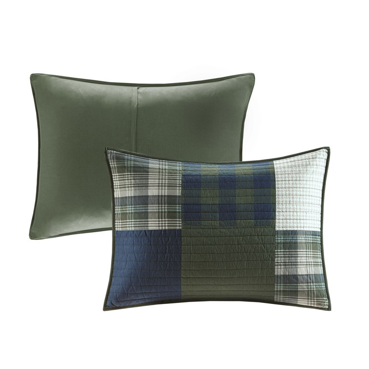 Navy Full/Queen Cozy Cabin Cotton Quilt Set with Patchwork Design