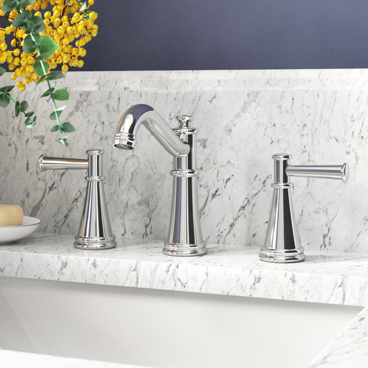 Polished Nickel Modern Widespread Bathroom Faucet with Metal Handles