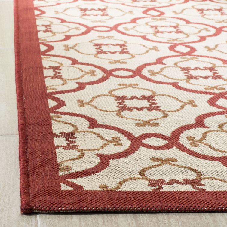 Bougainvillea Red and Beige Geometric Tufted Handmade Rug