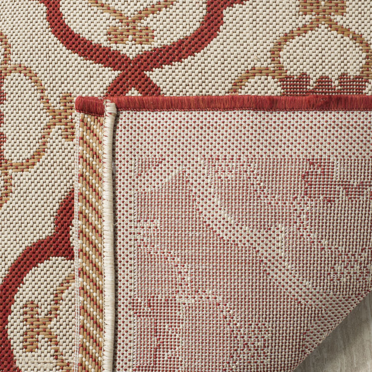 Bougainvillea Red and Beige Geometric Tufted Handmade Rug