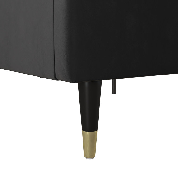 Audrey King Black Velvet Upholstered Platform Bed with Nailhead Trim