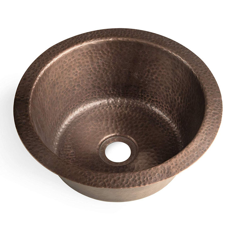 Hand Hammered Pure Copper Round Bar Prep Sink, 12 Inches