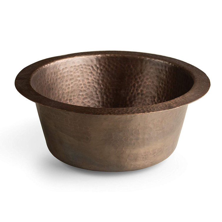 Hand Hammered Pure Copper Round Bar Prep Sink, 12 Inches