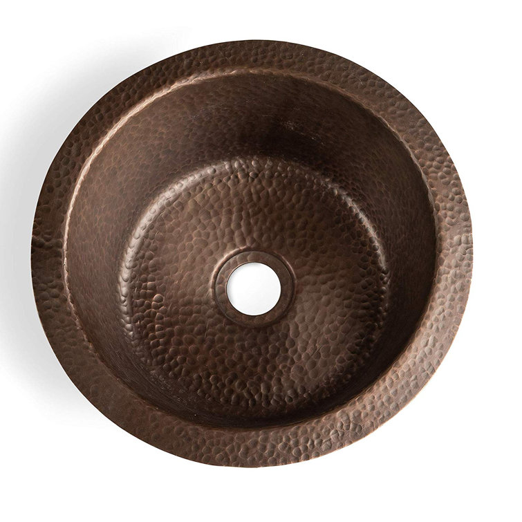Hand Hammered Pure Copper Round Bar Prep Sink, 12 Inches