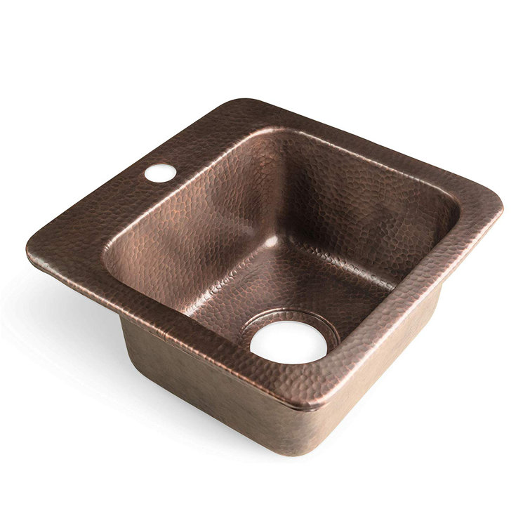 Hand Hammered Copper Drop-In Single Bowl Bar Sink 15"