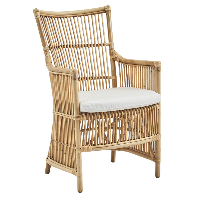 Natural Rattan and White Canvas Handcrafted Accent Chair