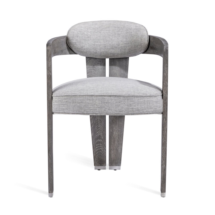 Heathered Cream Linen and Gray Wash Wood Upholstered Side Chair