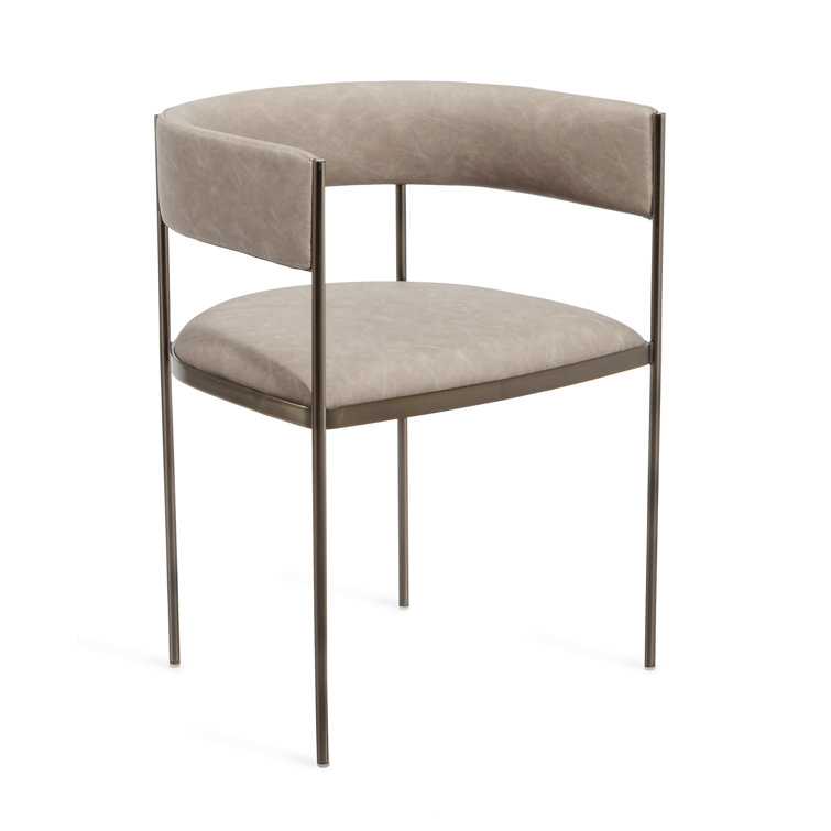 Ryland Distressed Taupe Faux Leather Armchair with Antique Bronze Frame