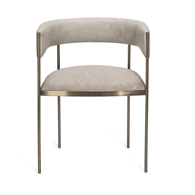 Ryland Distressed Taupe Faux Leather Armchair with Antique Bronze Frame