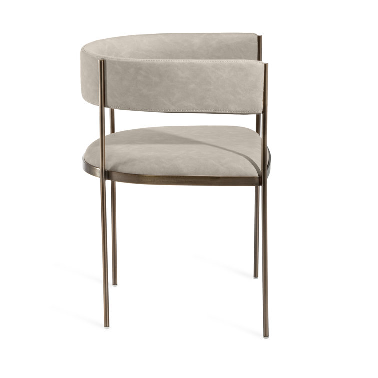 Ryland Distressed Taupe Faux Leather Armchair with Antique Bronze Frame