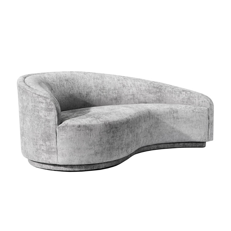 Feather Chenille Handcrafted Wood Left Curve Chaise