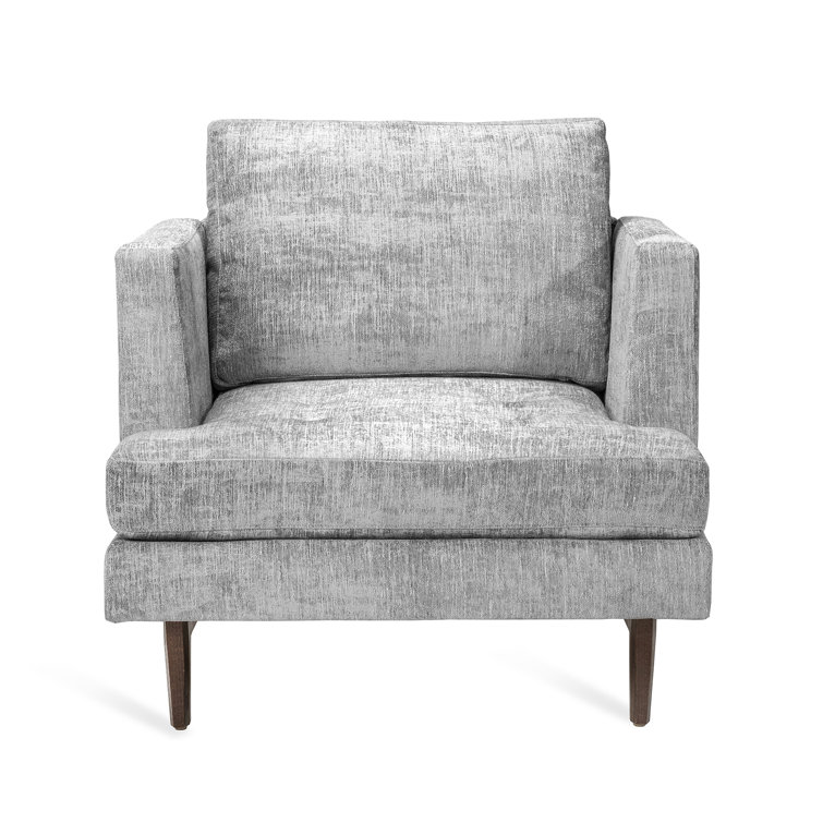 Gray Chenille Handcrafted Accent Chair with Wooden Legs