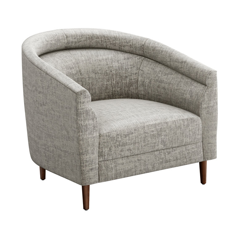 Feather Chenille Barrel Chair with Walnut Legs