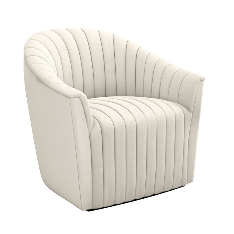 Handcrafted Gray Wood Swivel Barrel Chair