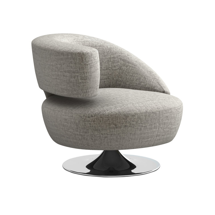 Isabella Feather Chenille Swivel Barrel Chair with Polished Nickel Finish