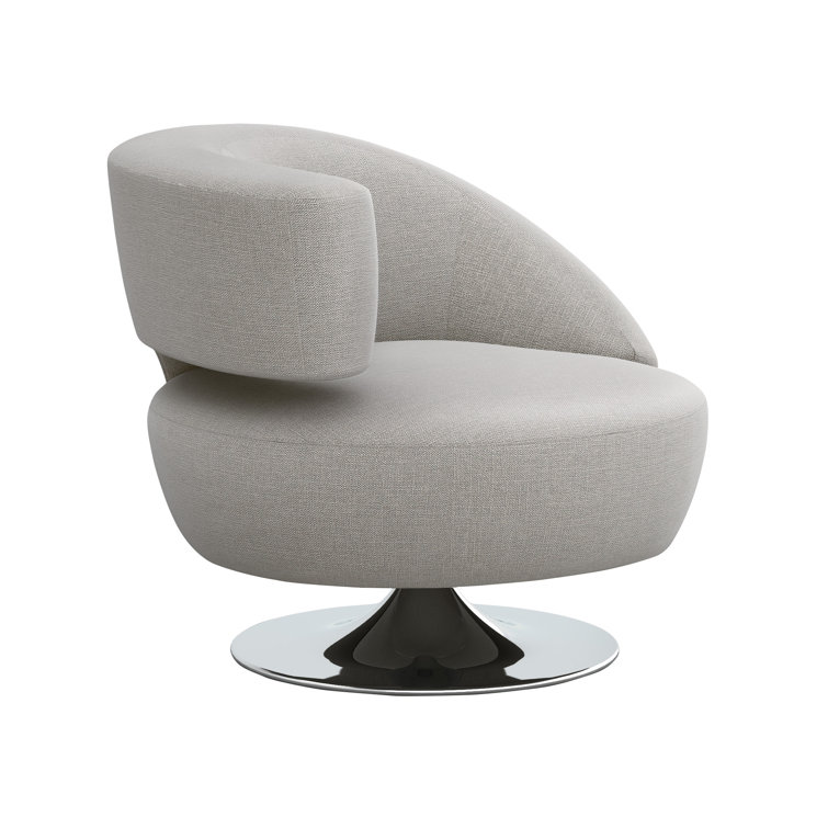 Isabella Pure Grey Swivel Barrel Chair with Polished Nickel