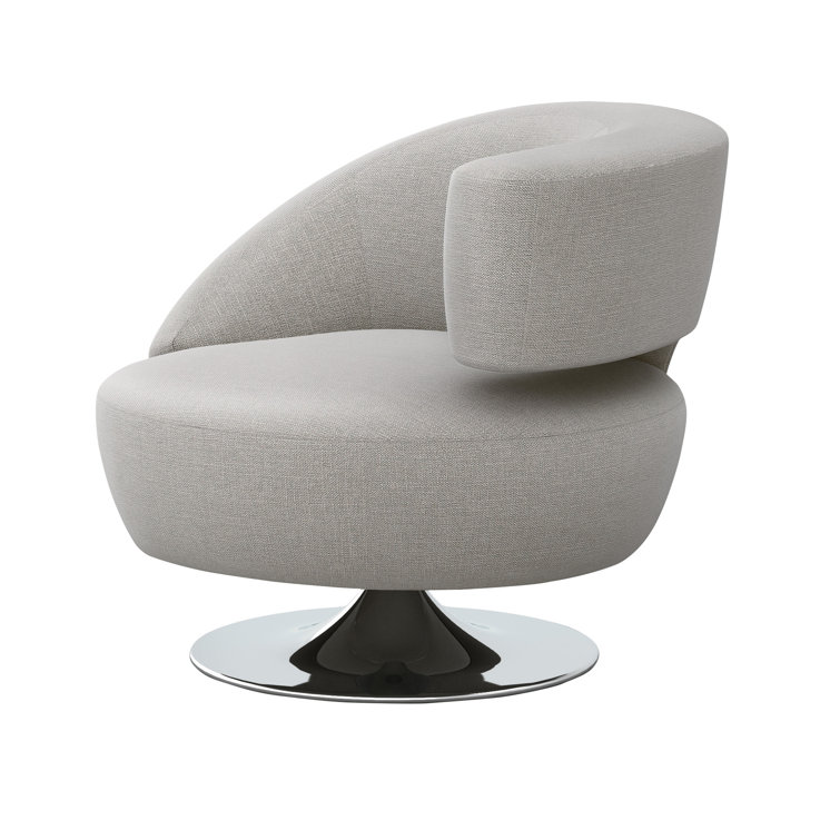 Gray Upholstered Swivel Barrel Chair with Polished Nickel Base