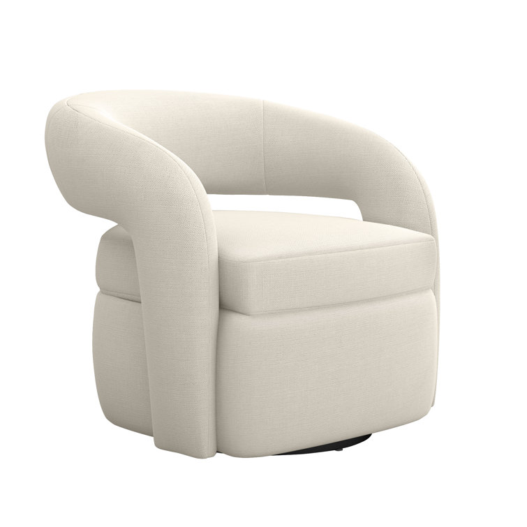 Pearl Gray Handcrafted Wood Swivel Barrel Chair