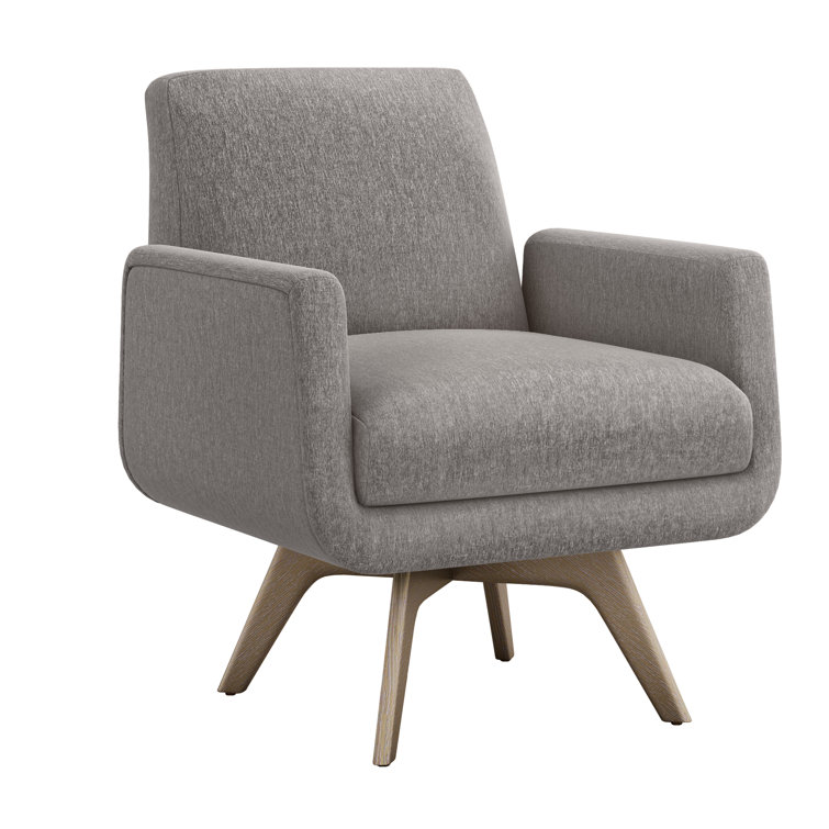 Landon Pearl Grey Swivel Handcrafted Wood Armchair