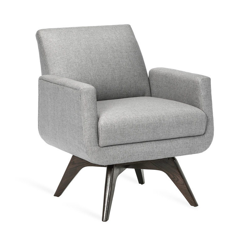 Gray Handcrafted Swivel Armchair with Wood Base