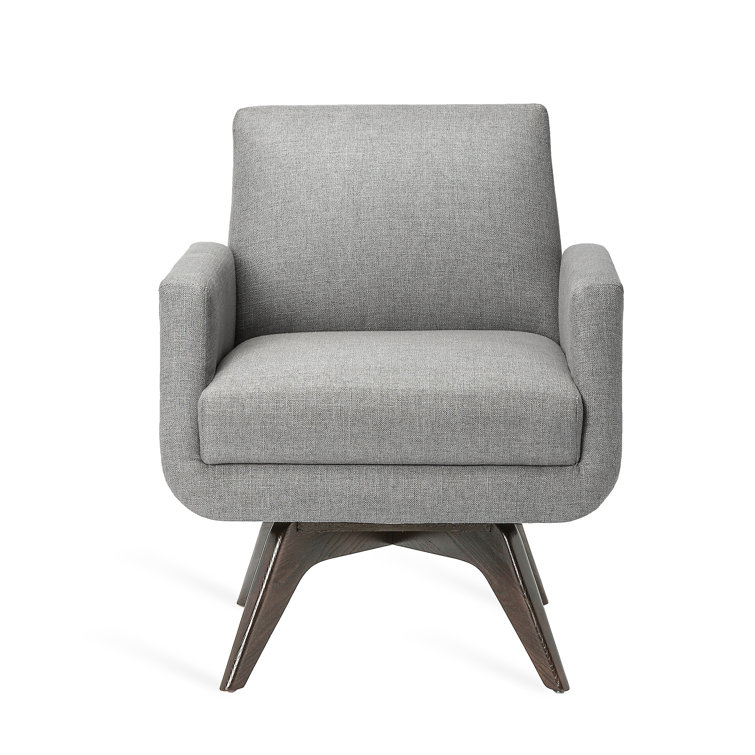 Gray Handcrafted Swivel Armchair with Wood Base