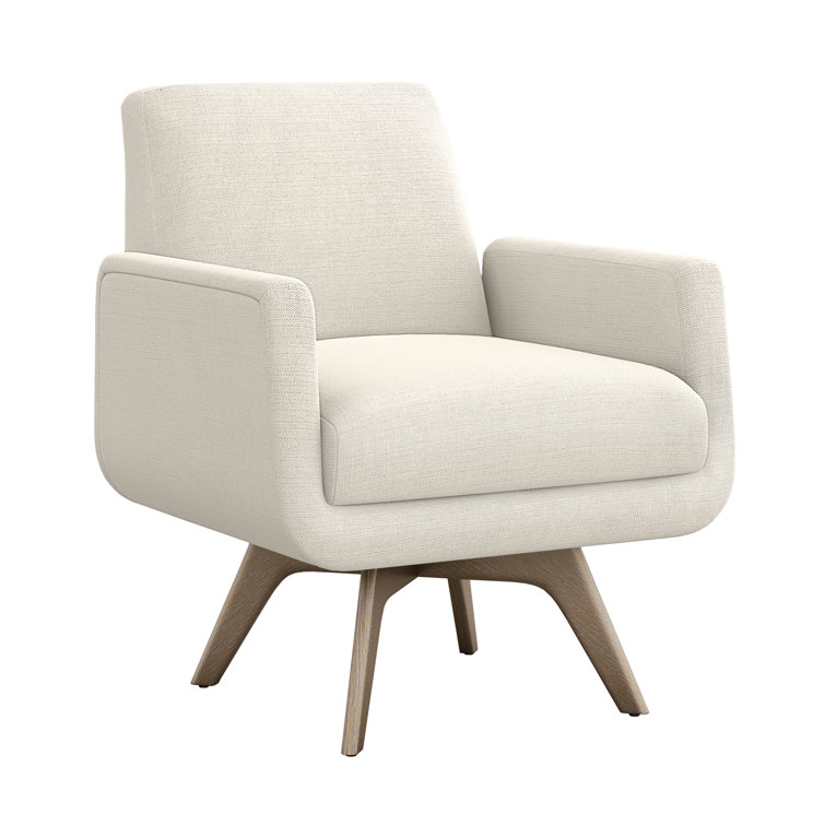 Landon Pearl Grey Swivel Handcrafted Wood Armchair