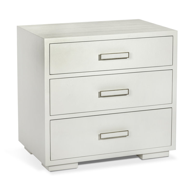 Portia Snow-White Resin Cast Snakeskin 3-Drawer Nightstand