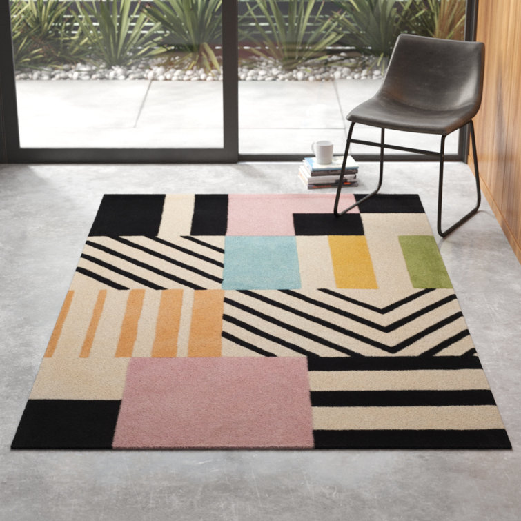 Tripoli Ivory Black Pink Hand-Tufted Wool Runner Rug