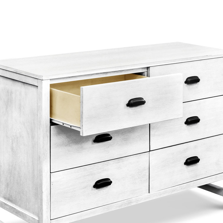 Cottage White Farmhouse Double Dresser with 6 Drawers