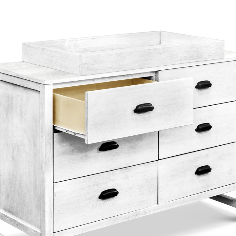 Cottage White Farmhouse Double Dresser with 6 Drawers