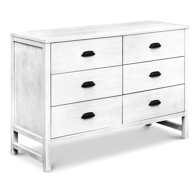 Cottage White Farmhouse Double Dresser with 6 Drawers