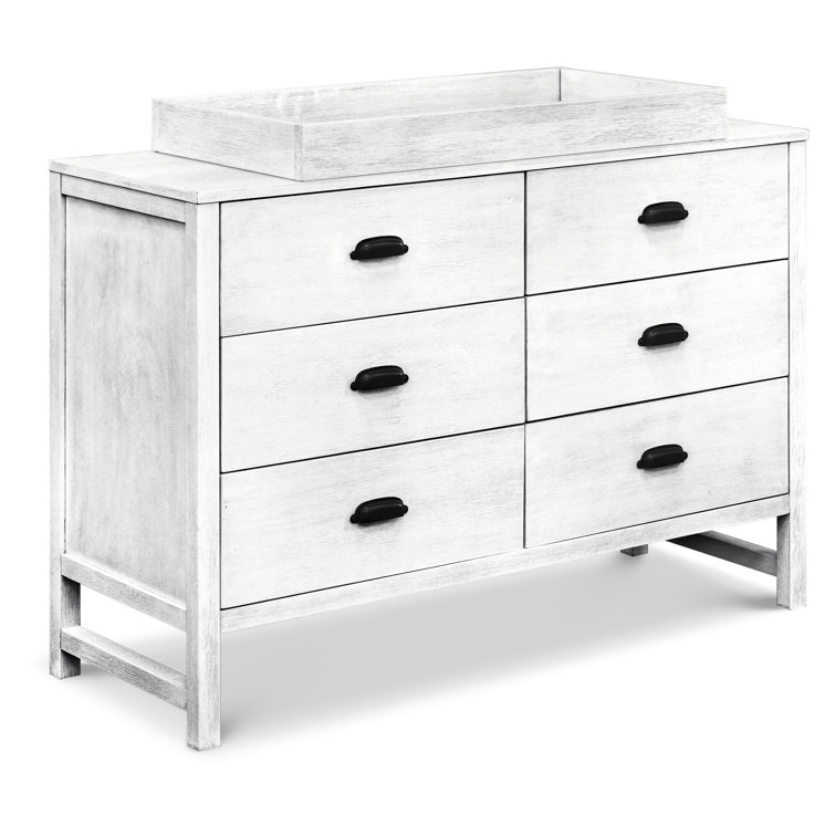 Cottage White Farmhouse Double Dresser with 6 Drawers