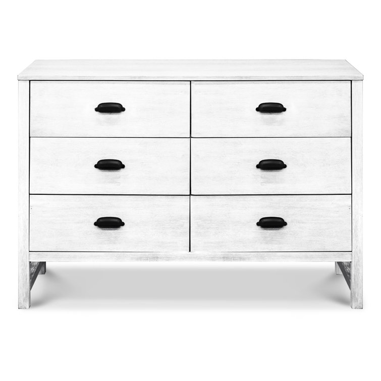 Cottage White Farmhouse Double Dresser with 6 Drawers