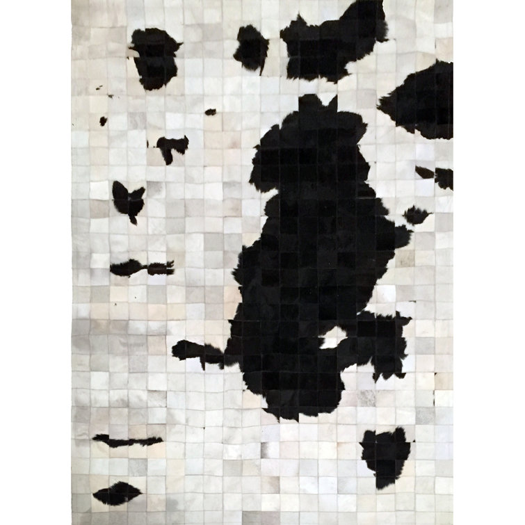 Black and White Abstract Cowhide Rectangle Rug