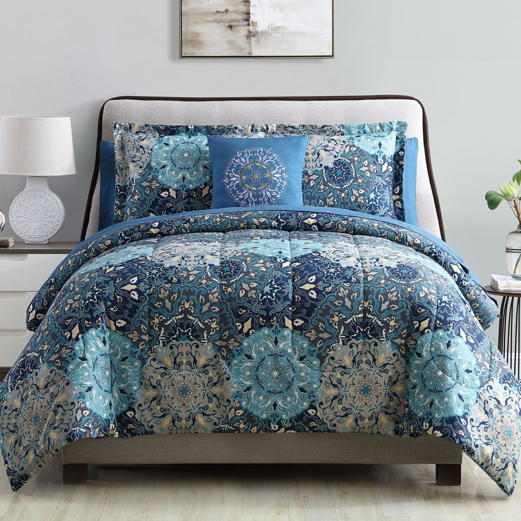 Granada Blue Reversible Microfiber Full Comforter Set