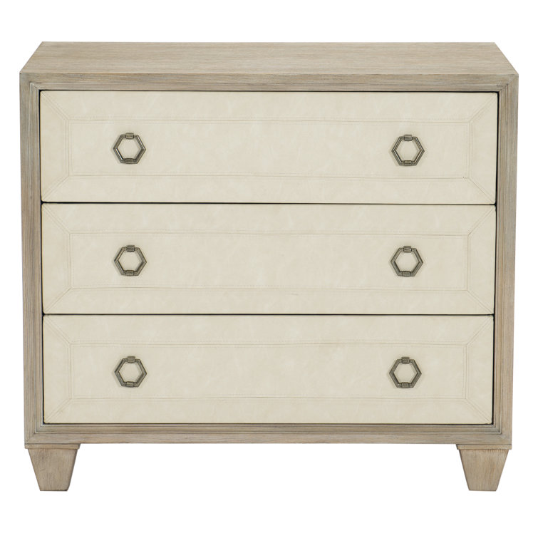 Beige Oak and Ash Transitional 3-Drawer Nightstand
